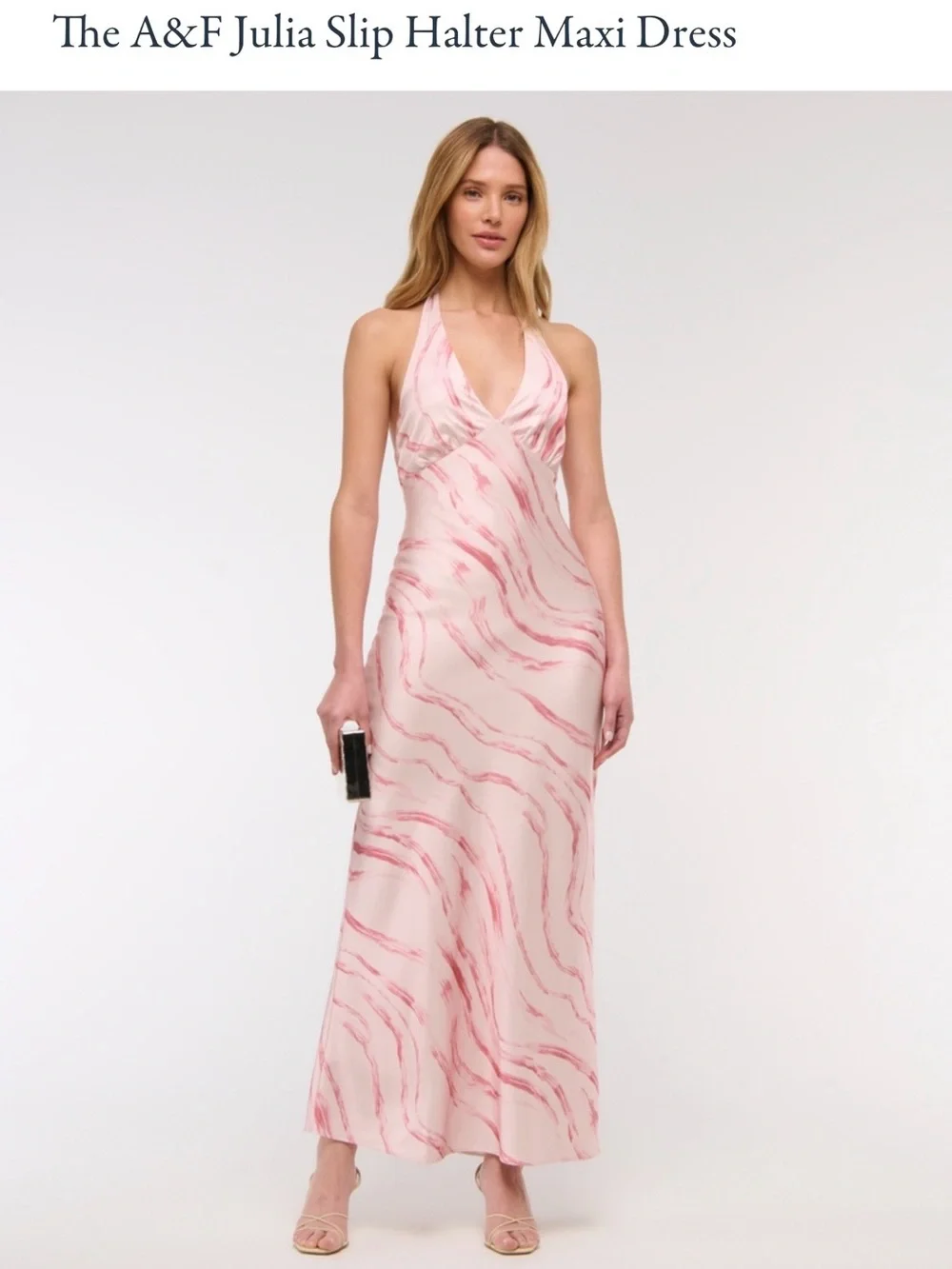 Abercrombie & Fitch Julia Slip Halter Maxi Dress in Pink Marble